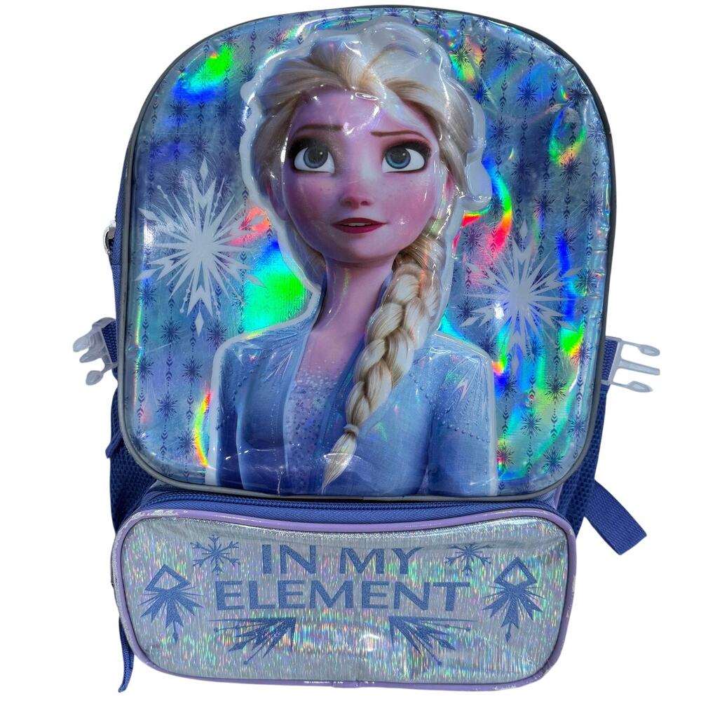 Disney Frozen II Elsa Holographic 3-D Backpack In My Element Iridescent 16in Bag